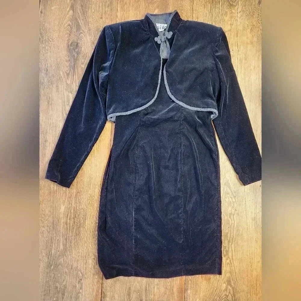 Niki Women's Vintage Velour Bolero and Mini Dress Set Reputation Revenge Dress